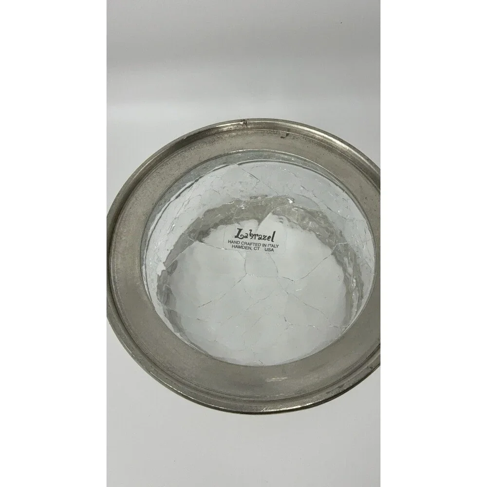 Vintage Labrazel Italian Pewter Crackle Glass Vanity Canister Crystina Jar 90s